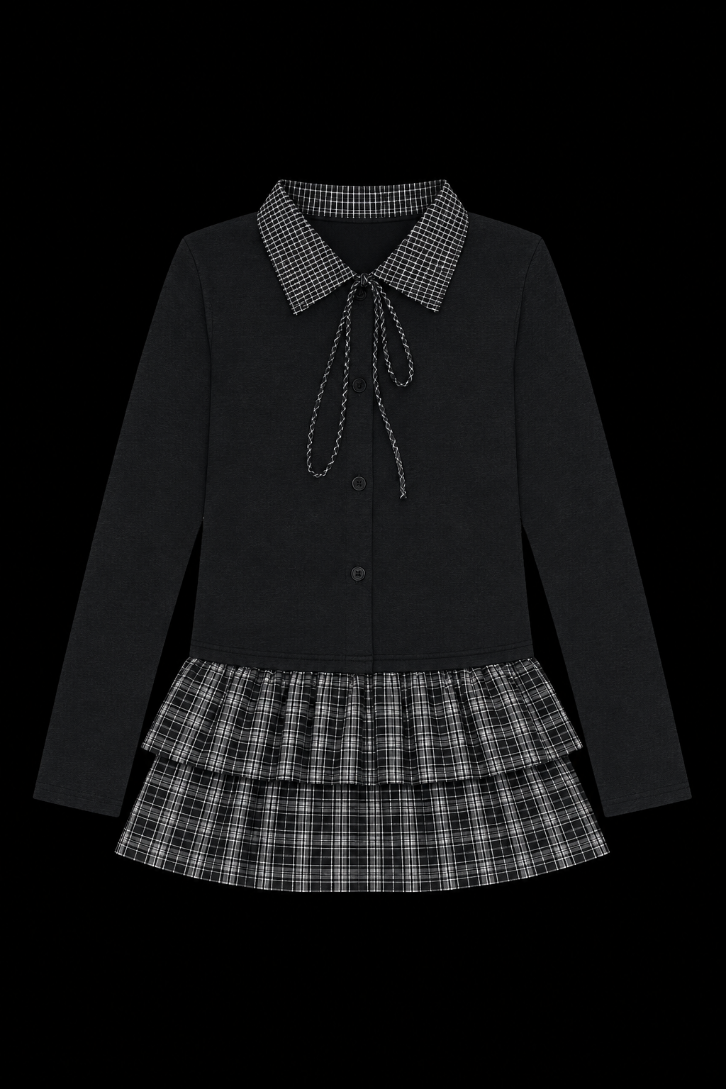 日本風スカート、チェック柄シャツ