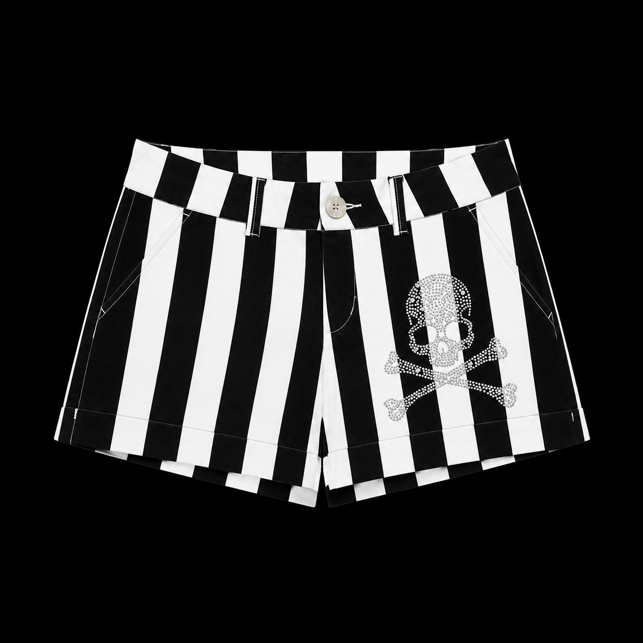 白と黒の縞模様のショートパンツ