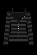 縞模様のボタン付き長袖シャツ