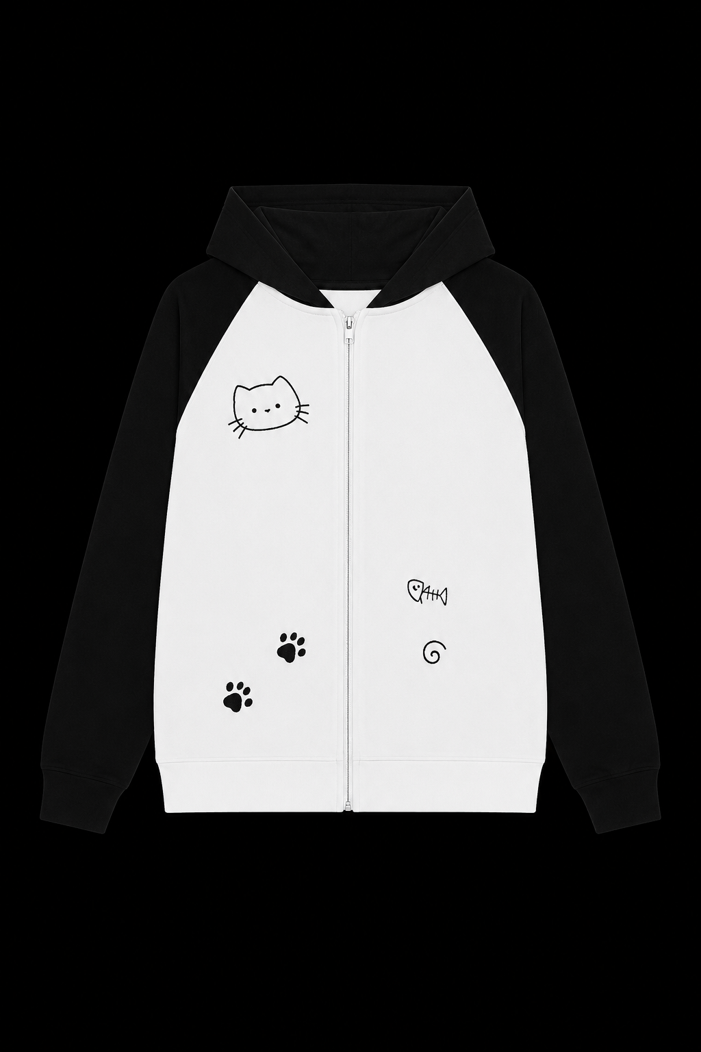 かわいい黒と白の猫パーカー
