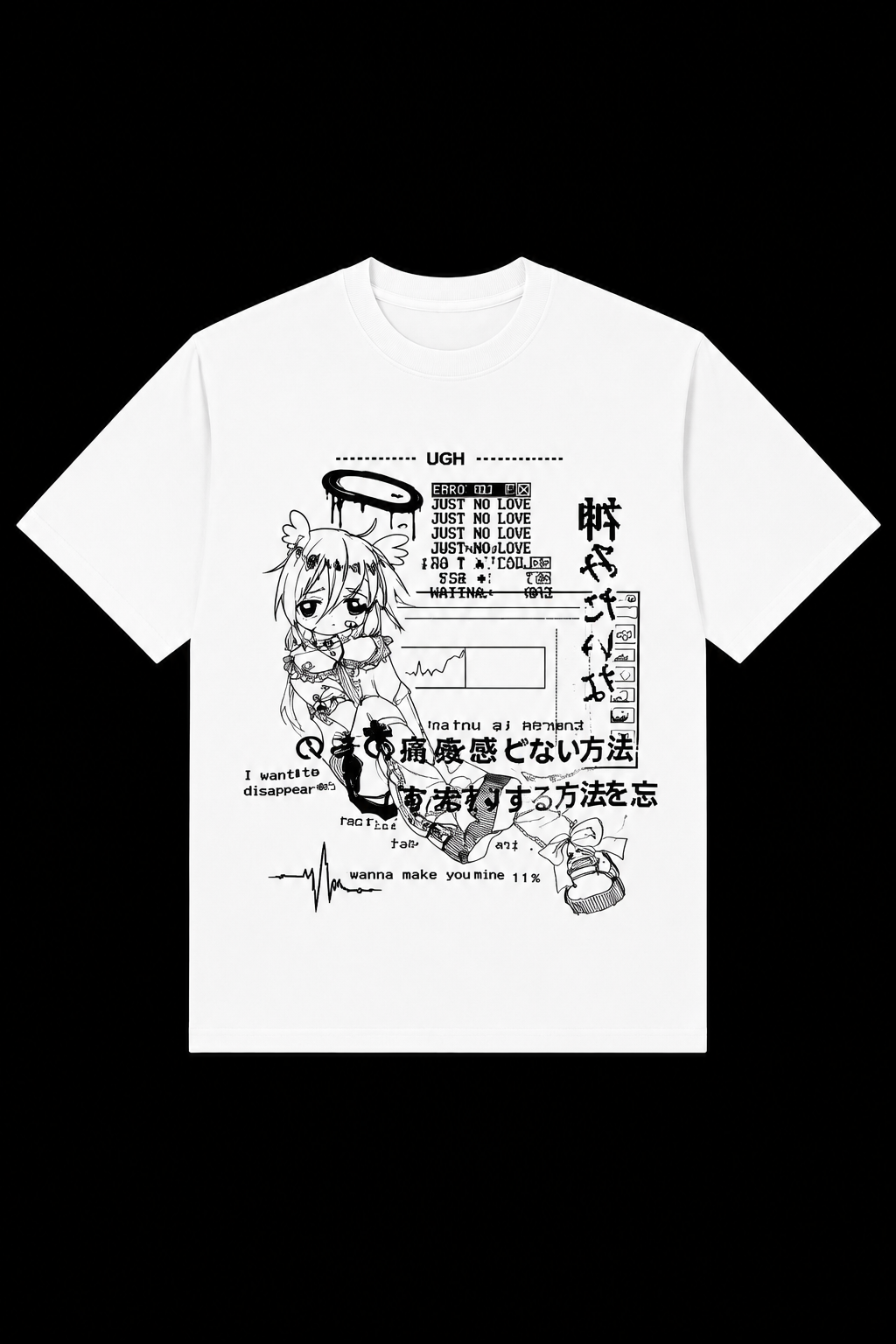 baggy black anime girl white tee