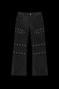 black leather button pants men
