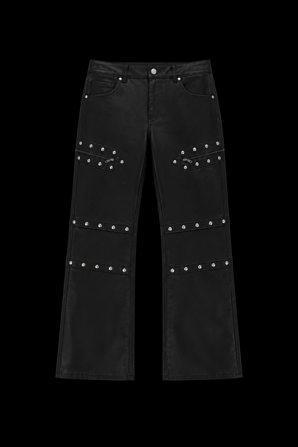 black leather button pants men