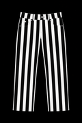woman black and white stripped pants