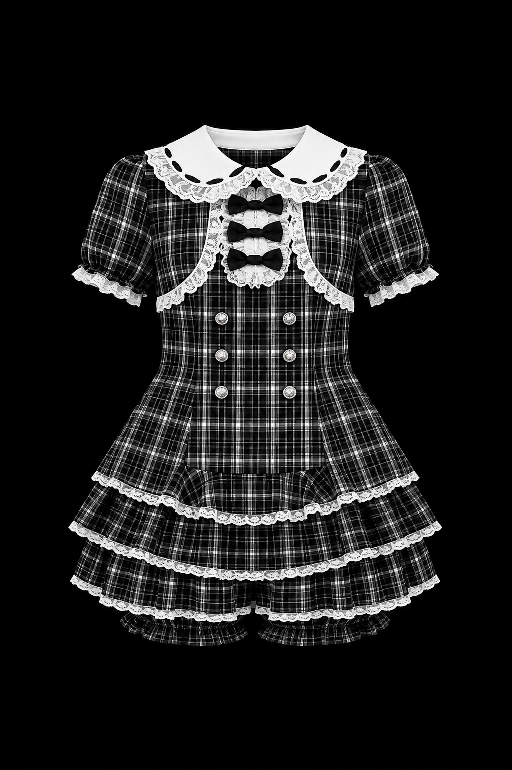 black and white bow plaid dress