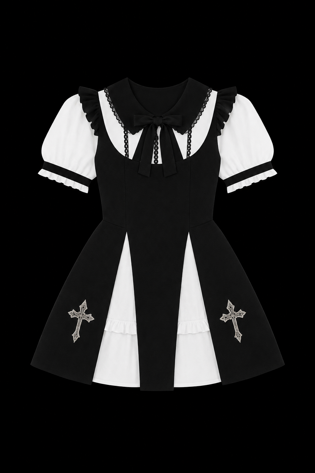 black and white cross pull over dress