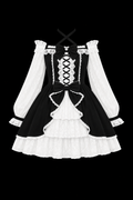 white and black bow long dress