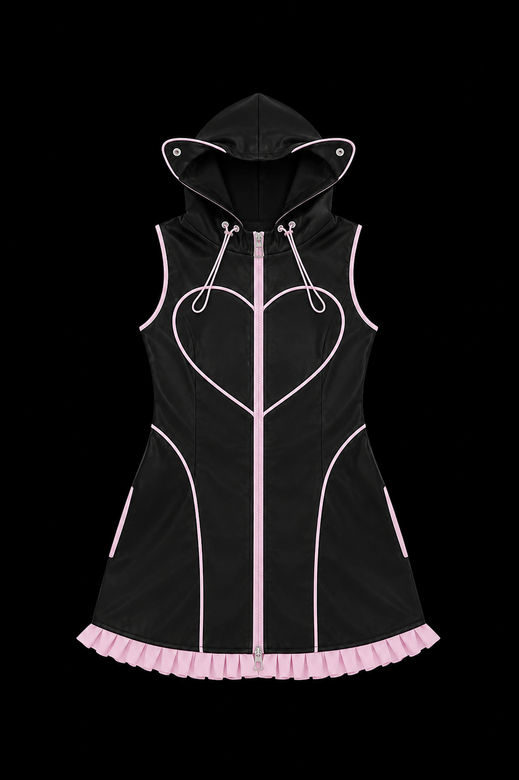black pink cat sleeveless hoodie