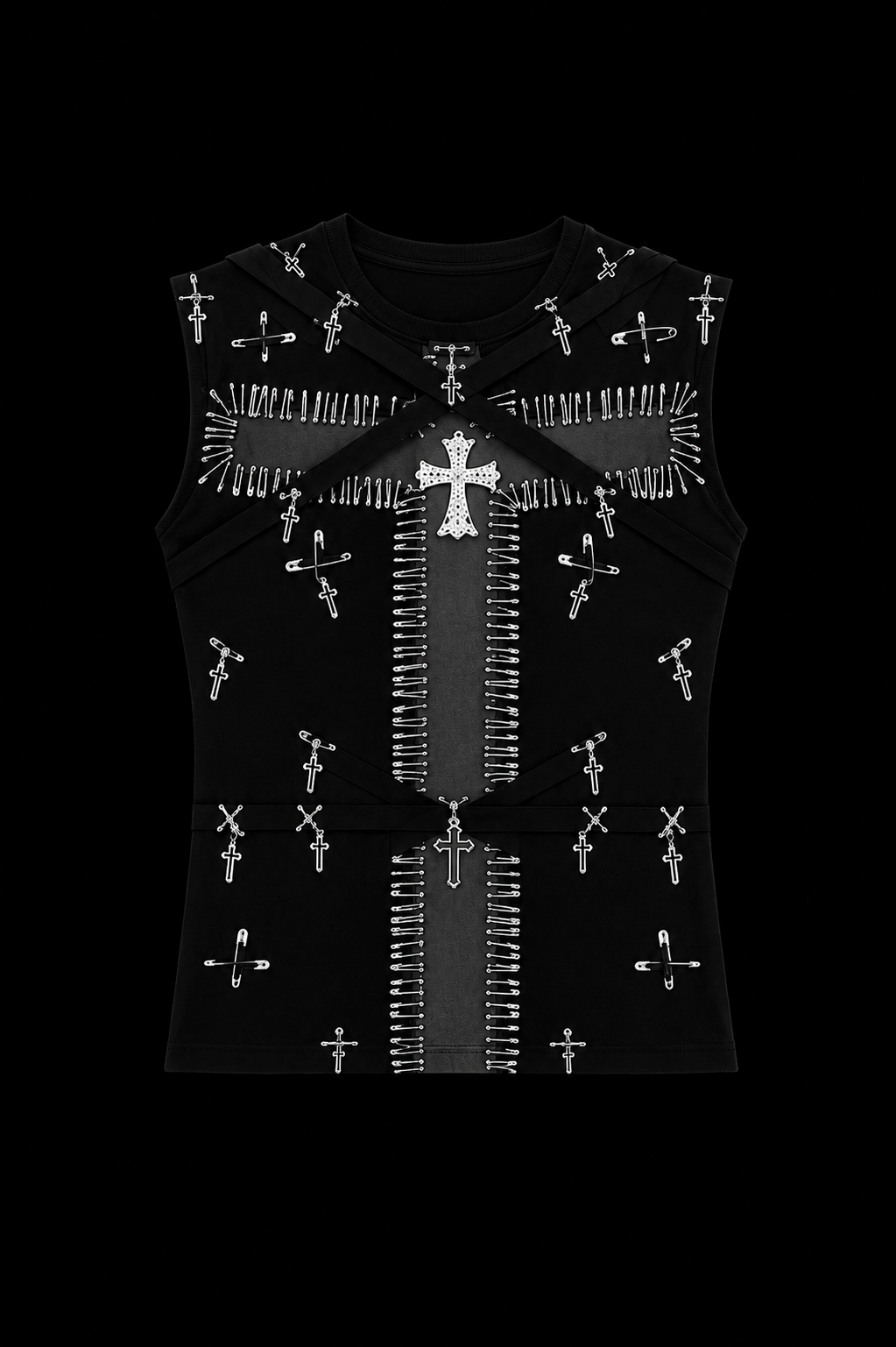black ripped cross vest