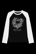 black and white sleeve heart shirt