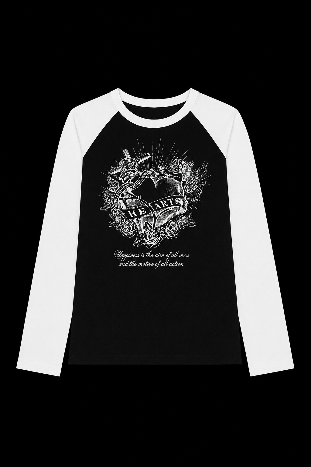 black and white sleeve heart shirt