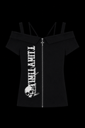 black zipper spaghetti strap shirt