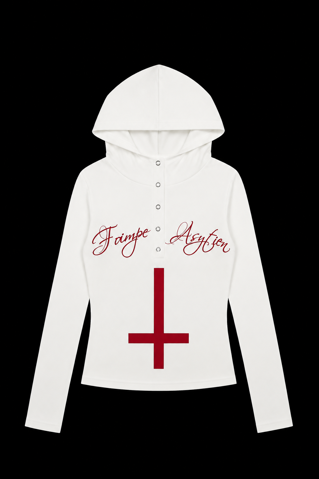 white and red upside down cross hoodie
