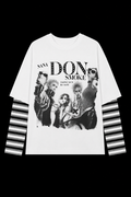 don smoke white and black stripped shirt