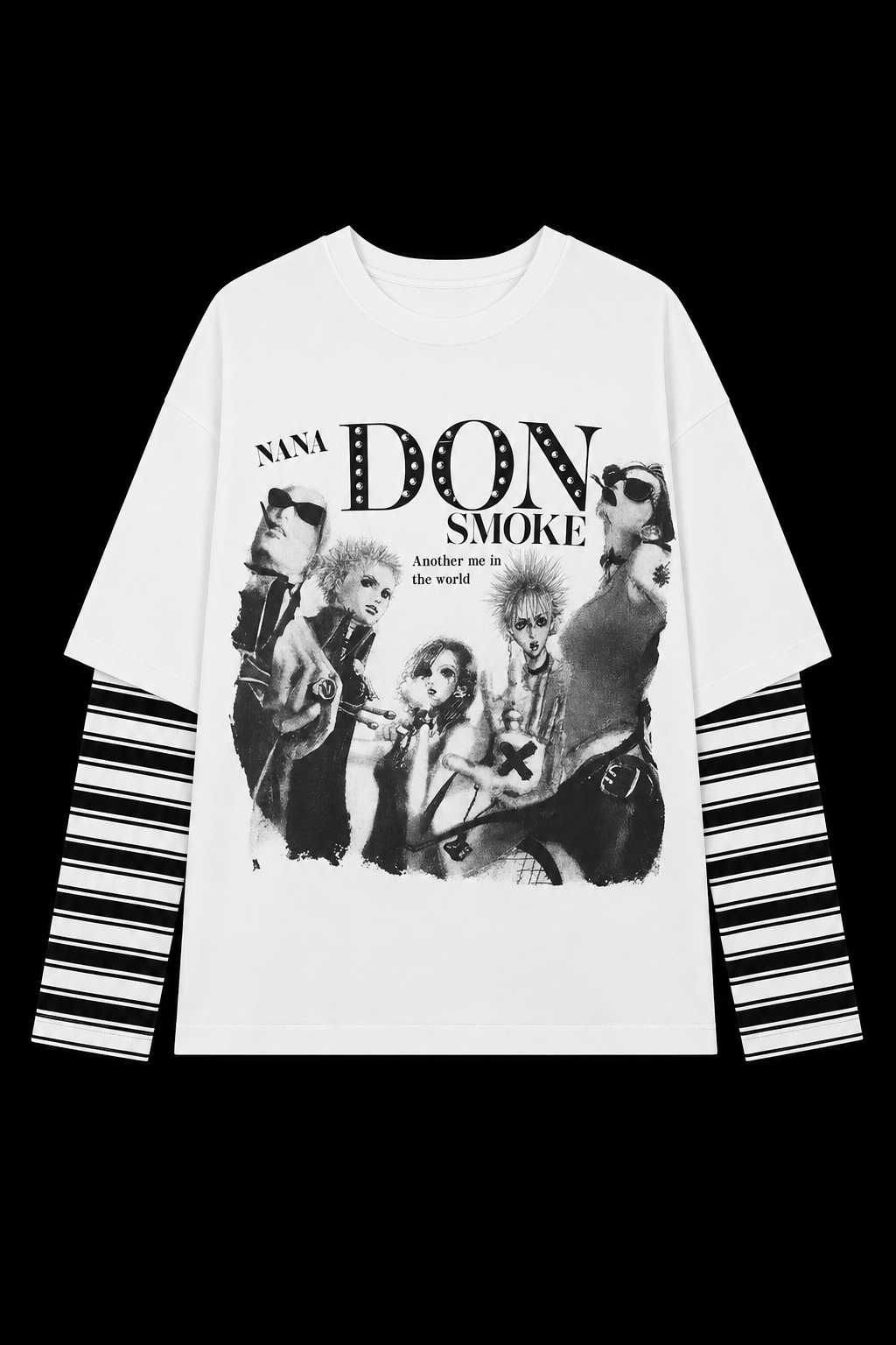 don smoke white and black stripped shirt