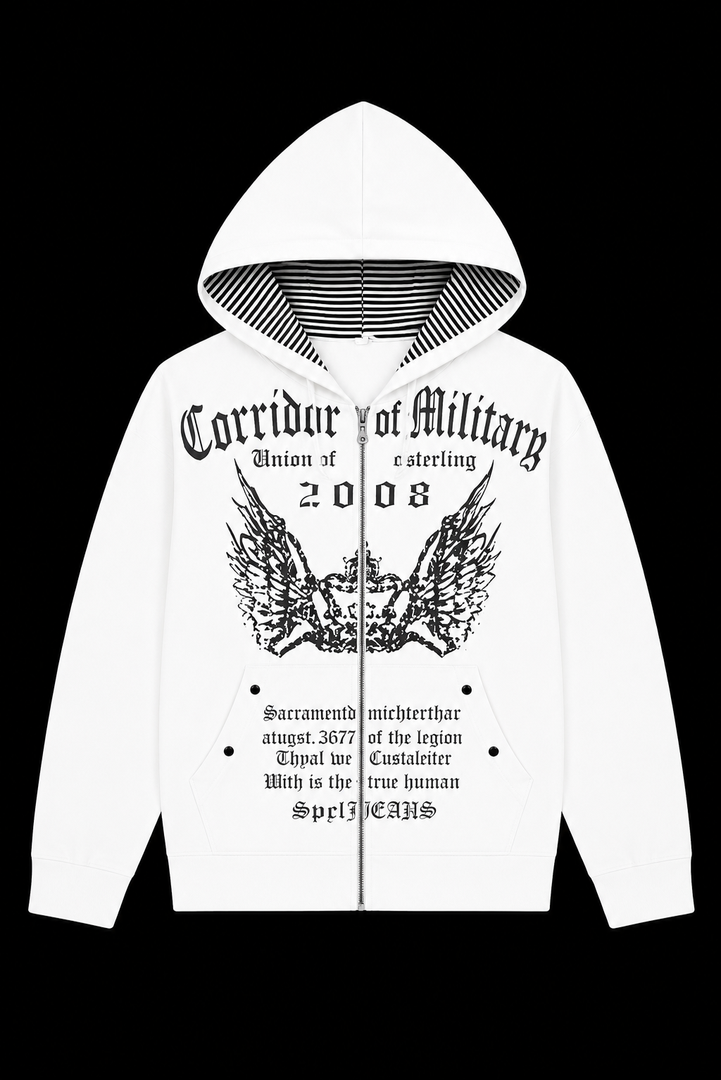 white stripped 2008 hoodie