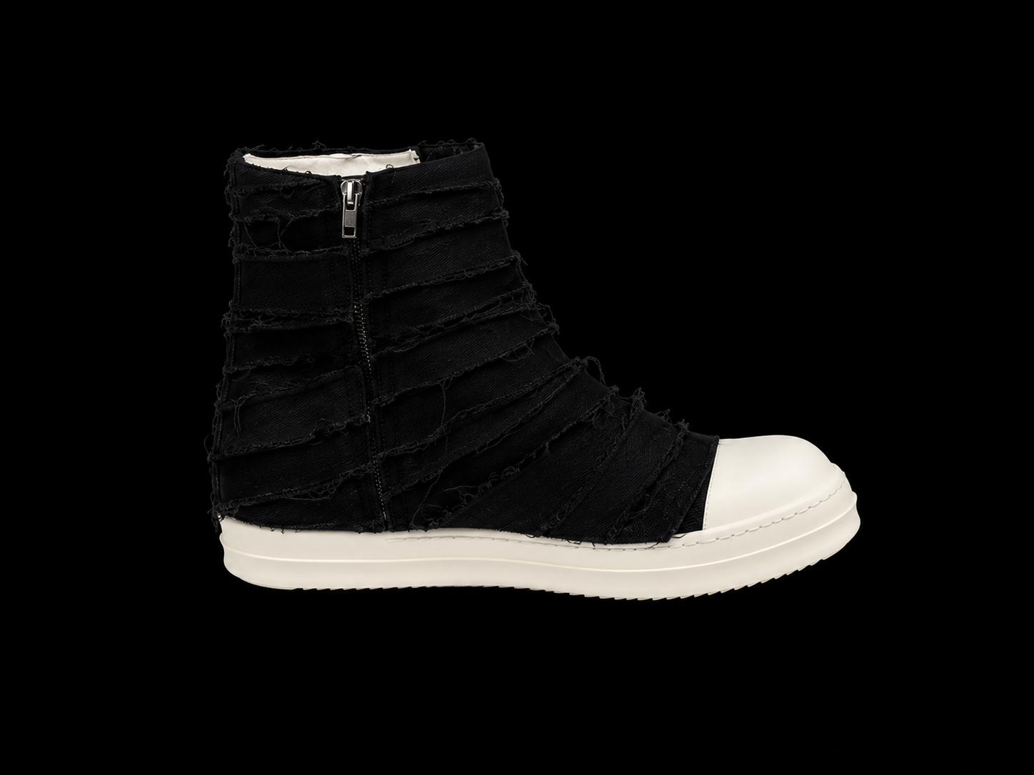 white and black torn japanese shoes
