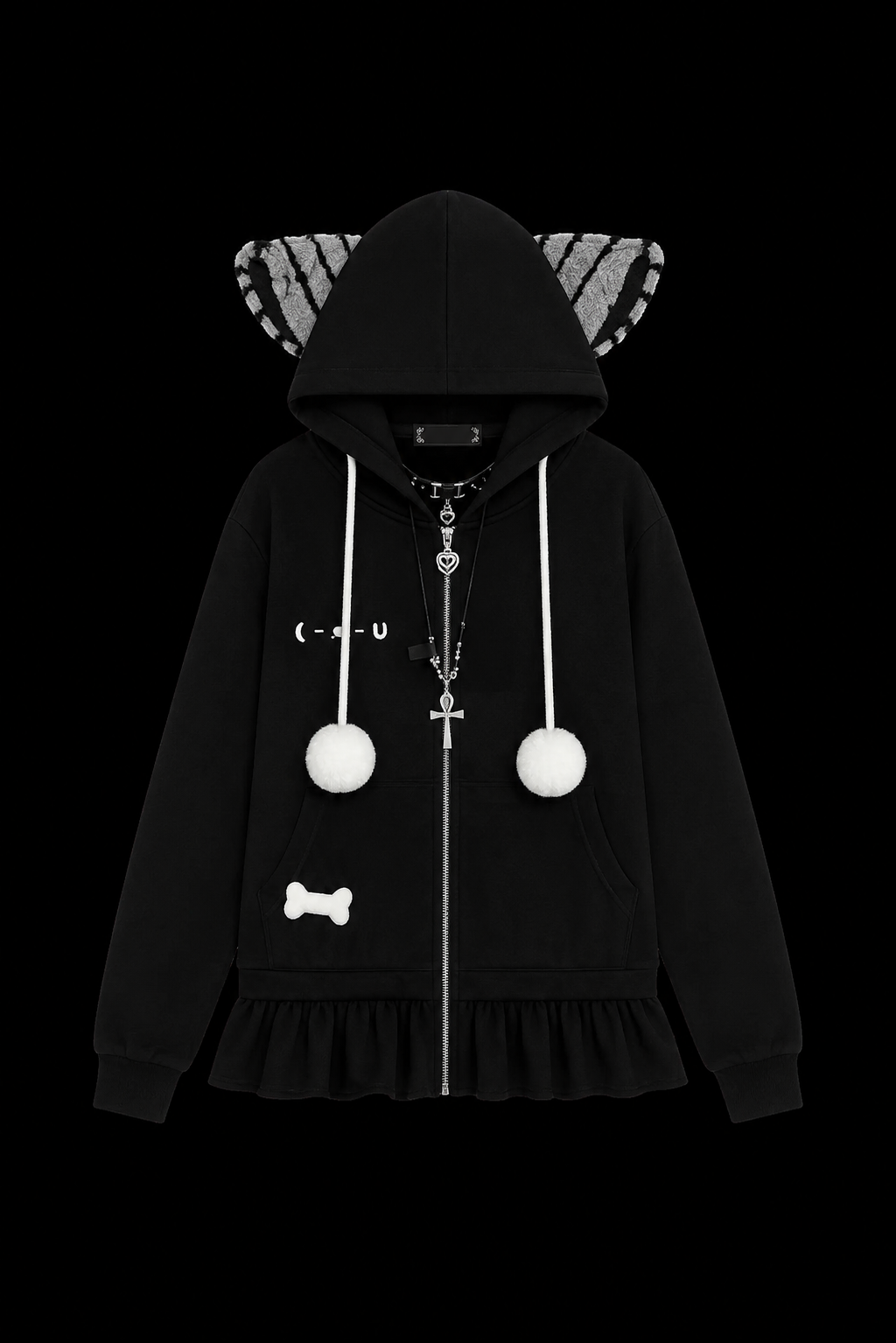 cute black furry hoodie womans