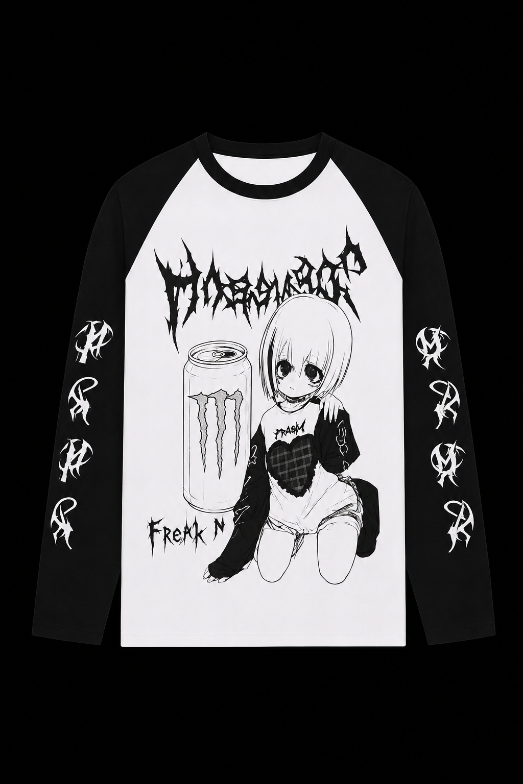 black and white monster anime girl shirt