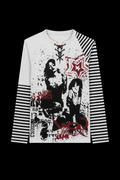 red black and white stripped shirt
