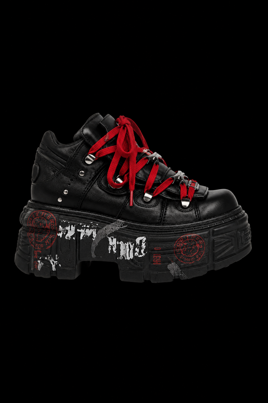 black w red lace punk shoes