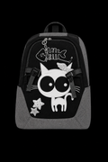 white cat grey and black bag