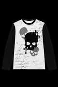 black sleeve and white skull shirt