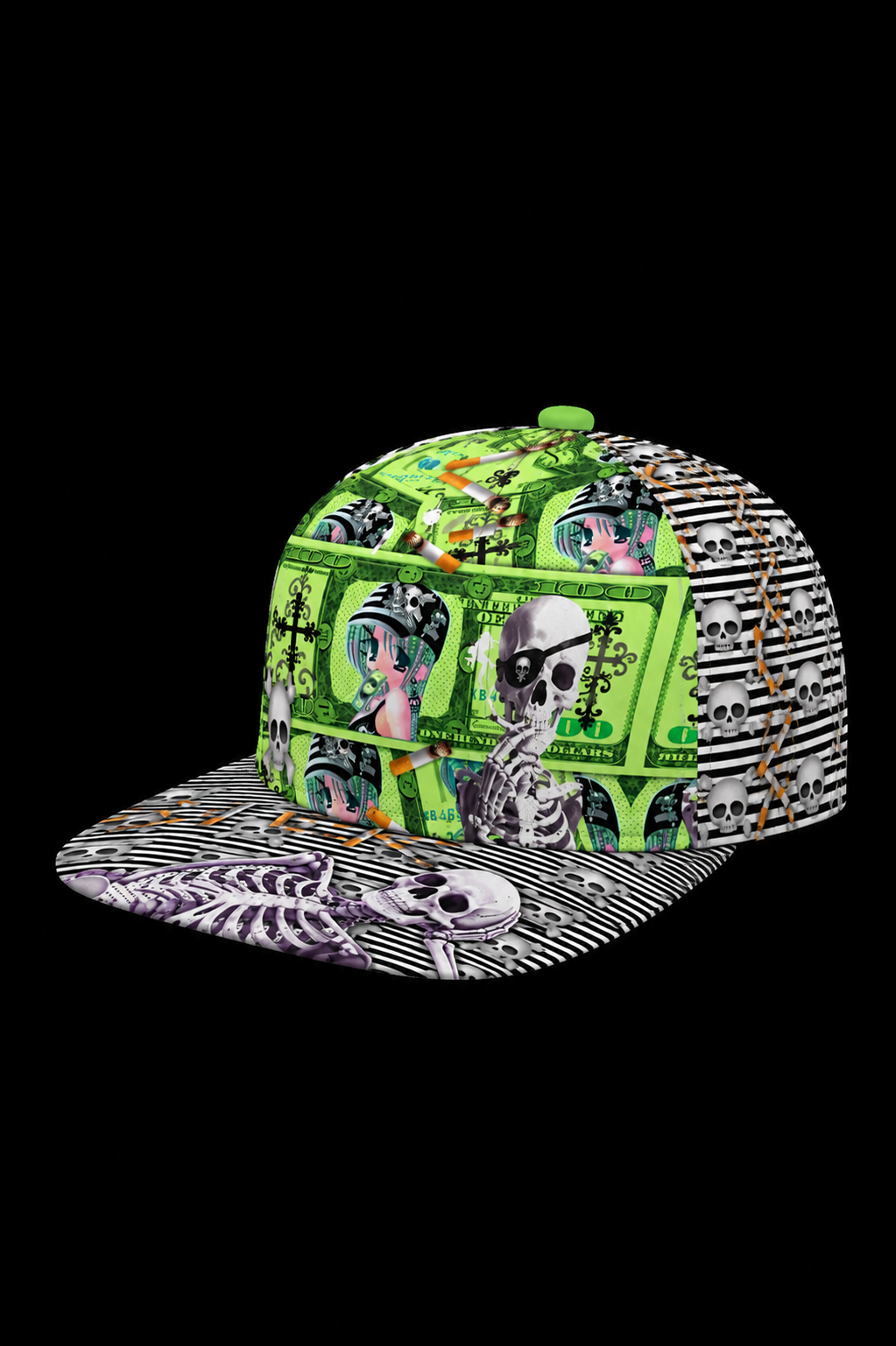 green anime skull hat