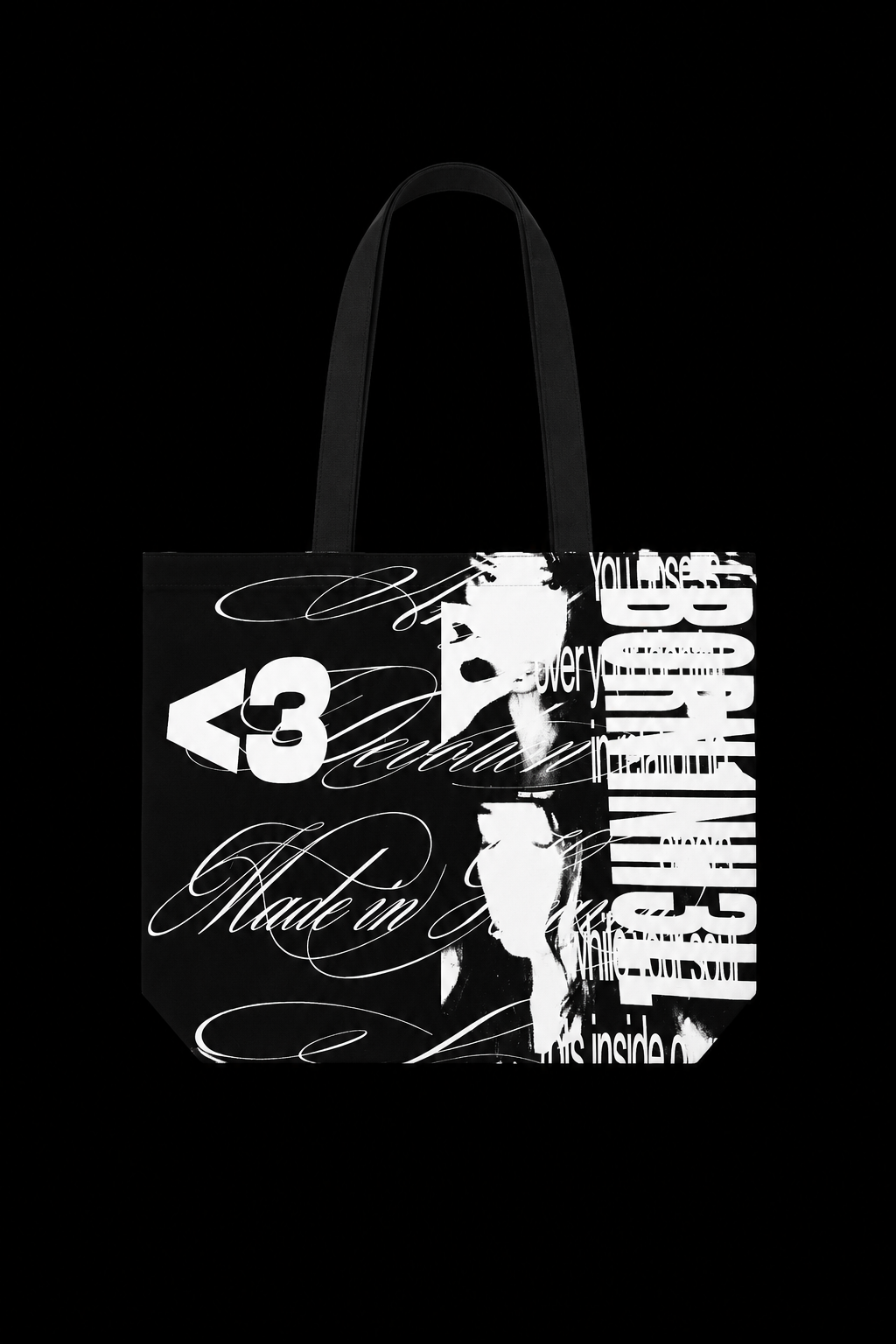 black and white heart bag