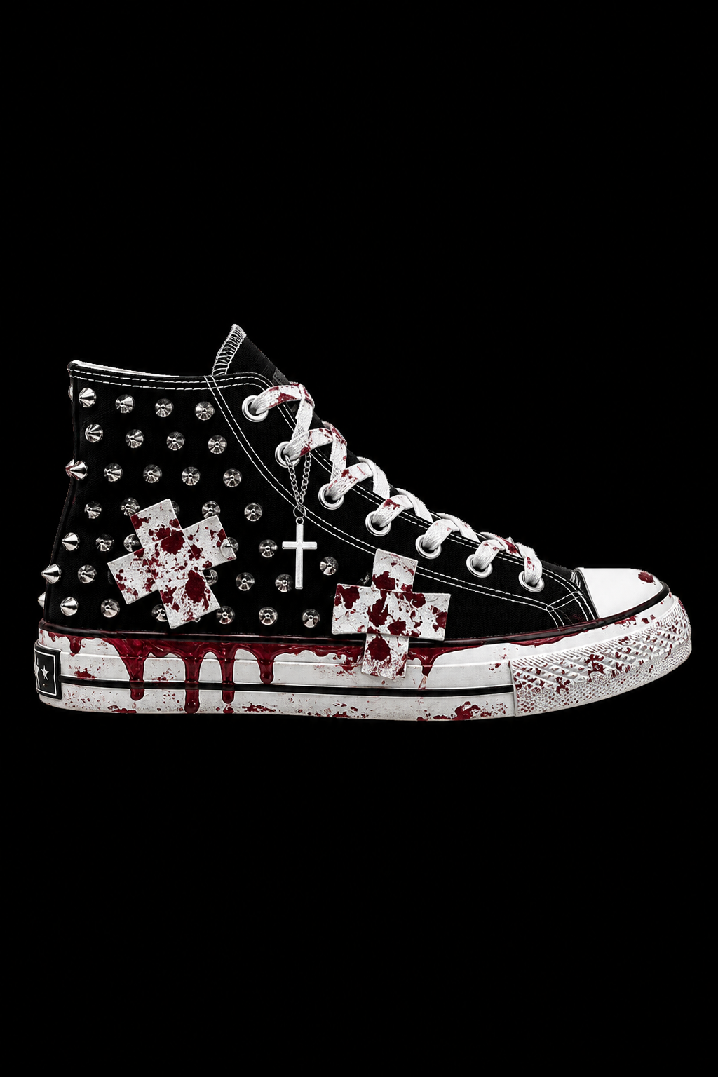 bloody black and white shoes