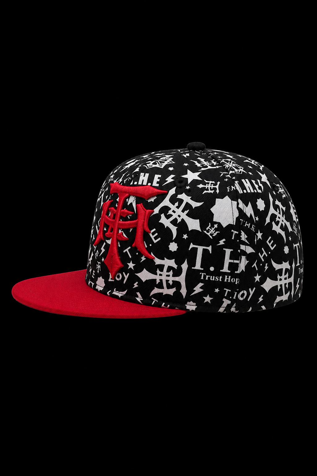 red and black and white hat